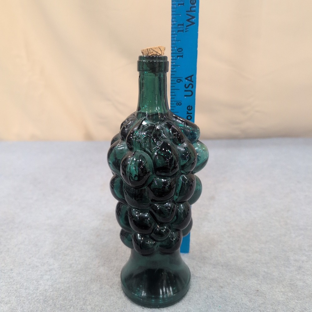 Vintage Teal Green Glass Grape Cluster Decorative Bottle with‎ Cork Stopper - Picture 5 of 5